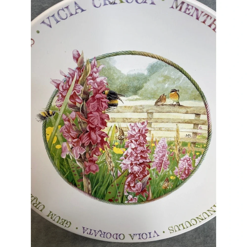 Wildflower Meadow‎ Decorative Plate by Magdalen Bonham Birds Bees Flowers